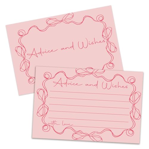 Pink bow Advice and Wishes Cards, Double-sided Blank Cards Suitable for Wedding Reception, Bridal Showers, Mr and Mrs, Baby Shower, Graduation, Pack of 25-05