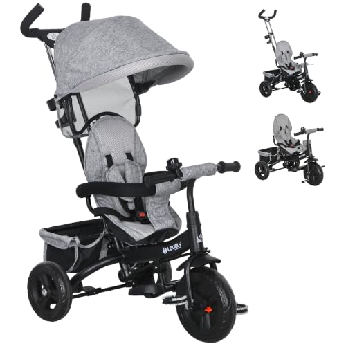 Image of HOMCOM 6 in 1 Baby Trike Kids Tricycle Parent Handle for 1-5 Years Grey