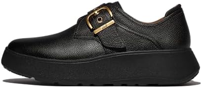 Fitflop F-Mode Stitch Tumbled-Leather Monk Strap Shoes Loafer, Schwarz, 38.5 EU