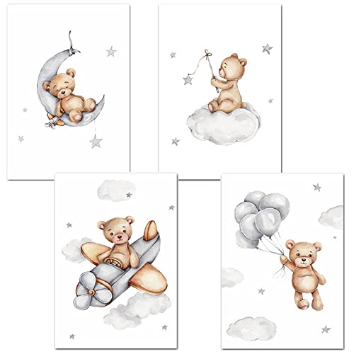 IQEPXTGO 4 PCS Affiche Chambre d'Enfant, Affiche Sur Toile Animal, Cadeau De Décoration Sur Toile Pour Chambre De Fille Sans Cadre, Impression Sur Toile Pour Chambre De Bébé Enfant Sans Cadre (a4) Cover