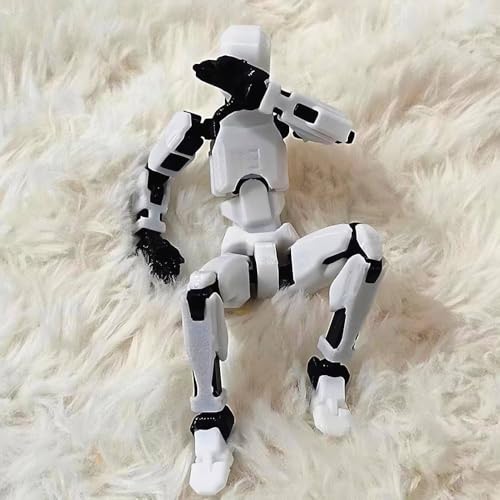 Image of VAALI Dummy 13 Action Figure Fully Assembled T13 Articulated Robot Toy with 12 Accessories (Swords Guns Extra Hands) 3D Printed Poseable Desktop Figure for Stop Motion Artists Gamers 5.4 inch (White)