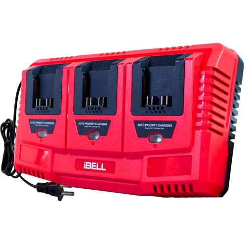 iBELL One Power Series Li-Ion Tri Charger |3 Slot 21V Battery Charger with USB Port| 65W Fast Charging | 3A Output | AC 100-240V~ 50/60Hz Input | Priority Sequential Charging.
