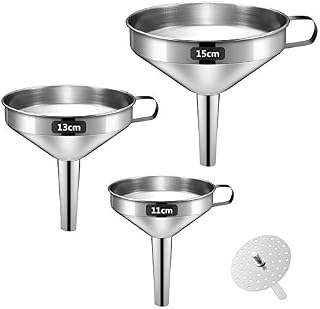 Betrome Stainless Steel Funnel Set of 3 with 1 Removal Stainless Steel Strainer