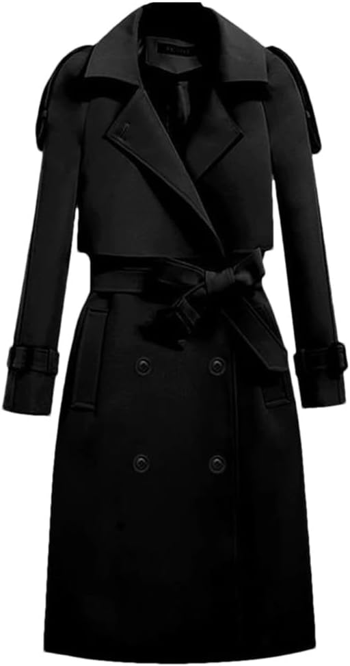 Women's Long Coats With Belt Autumn Windbreaker Double-Breasted Solid Trench