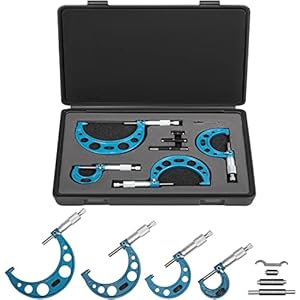 VEVOR Buiten Micrometer Set, 0-4″ Metrisch Buiten Micrometer, 0,0001″ Buitendiameter Micrometer Set, 4-delige Beugelmeetschroef, Legering Externe Micrometer Set, Lasergeëtste Set met Passende Koffer