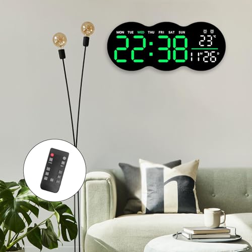 Horloge murale numérique réveil polyvalent calendrier affichage vert LED