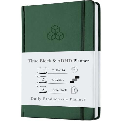 Time Blocking and ADHD Planner by Refine Days. 180 Undated Pages, To Do List, Hourly Schedule, Daily and Monthly Agenda. Time Management & Productivity Notebook. A5 (Green)