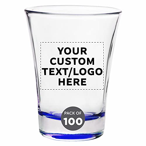 Custom Shot Glasses 2 oz. Set of 100, Personalized Bulk Pack - Great for Wedding, Party, Birthday, Gifts - Blue