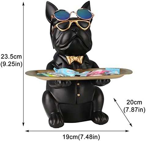 suruim Resin Bulldog Desk Storage Tray Statue Coin Piggy Bank Storage Animal Sculpture Table Decoration Multifunction Office Home Decor Coin Piggy Bank Storage (Black)
