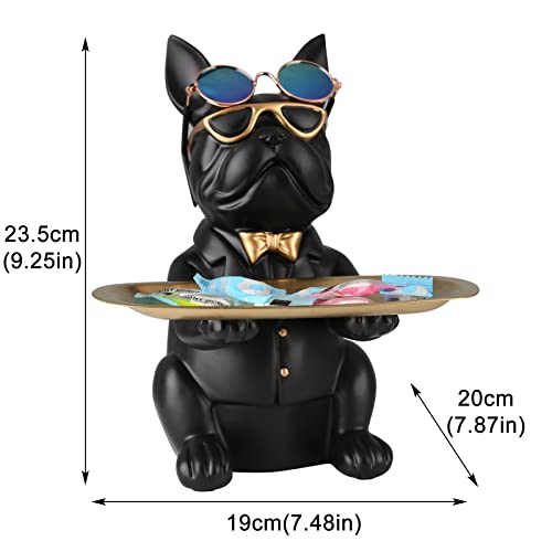 Suruim Resin Bulldog Desk Storage Tray Statue Coin Piggy Bank Storage Animal Sculpture Table Decoration Multifunction Office Home Decor Coin Piggy Bank Storage (Black) #TOP4