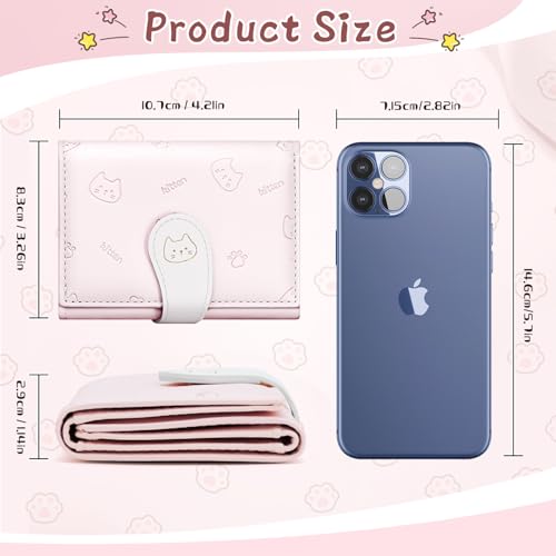 Cute Wallets for Women, Small Women Wallet PU Leather Bifold Card Holder ID Window Purse for Women Girls (Pink)4