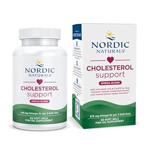 Nordic Naturals Cholesterol Support, Lemon – 60 Soft Gels – 975 Omega-3 + Red Yeast Rice & CoQ10 – Normal Cholesterol, Antioxidant Support – EPA & DHA – Non-GMO – 20 Servings
