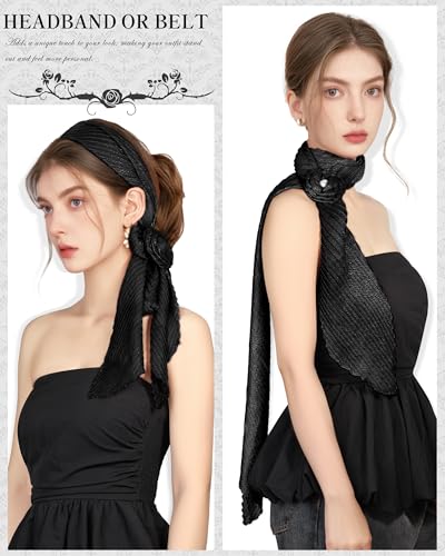 Scarf for Women, Removable Flower Pleated Long Neck Scarf Light Soft Fashion Scarves Versatile Headband or Hair Band4