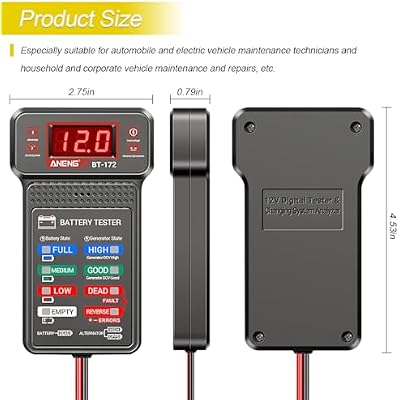 Zpana Car Battery Tester, BT172 12V Automotive Alternator Meter Diagnostic Tool with LED Indication & LCD Display, Accurate Digital Auto Battery Analyzer, Fit for Sedan Truck RV
