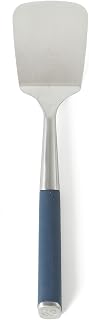 Calphalon Turner sólido, espátula de cocina, espátula de cocina, espátula de acero inoxidable con mango de silicona resistente al calor, espátula antiadherente con mango ergonómico (azul marino)