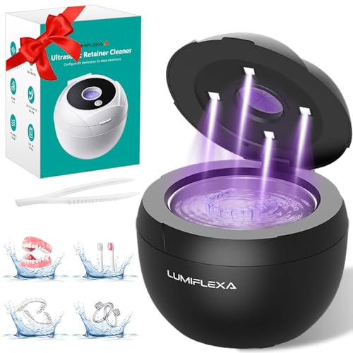 Lumiflexa Ultrasonic Retainer Cleaner, 45000Hz Ultrasonic Cleaner with 4 UV-Light & 4 Cleaning Modes, 200ML - Retainer Cleaner Machine for Dentures, Aligner, Toothbrush Head, Jewelry (Black)