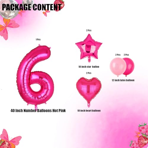 40 Inch Number Balloons Hot Pink 6 Large Number Balloon Anniversary Event Celebration Bachelorette Cowgirl Let's Go Girls Pink Themed 6th Birthday Party Decor Supplies 9 Pcs by GGDE - Image 2