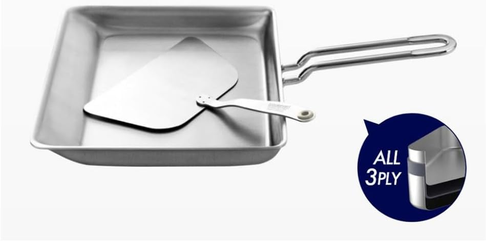 Induction 3-ply stainless Square Multipurpose Pan 25.5cm(10inch) with Flat Turner