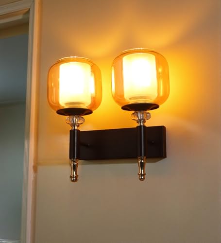 Image of ELAINTE Premium Wall Light | | Elegant Glass Wall Lamp for Living Room & Hallway | 3 Years Warranty | Free Bulb (Velora-Double)