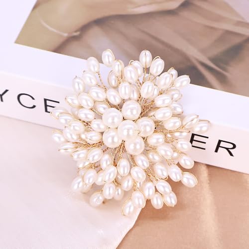 Image of Elegant Pearl Brooch Pins for Women, Brooch Lapel Pin Scarf Shawl Costume Pin Hat Bag Suit Dress Accessories CZ Pearl Brooches and Pins