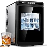 Clear Ice Cube Maker - Makes 3 Large, 2.2" Square Ice Cubes in 40 Mins, Compact Countertop, Auto Clean, Stainless Steel Clear Ice Maker Machine for Home Kitchen Office Bar