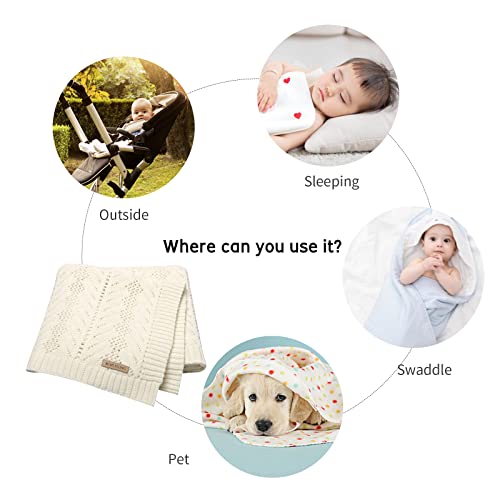 Mimixiong Cotton Baby Blanket Soft Cellular Neutral Knitted Swaddling Nursery Blankets For Boy And Girl 35X27 Inch (Ivory) #TOP6