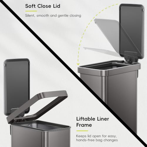 EKO Hudson Slim Trash Can with Lid, 13 Gal Stainless Steel, Gunmetal Gray by EKO - Used condition - Image 3