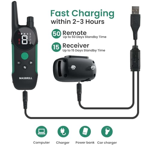 MASBRILL Dog Training Collar with Remote - 2000Ft Dog Shock Collar 2 Dogs for Small Medium Large Dogs - Rechargeable Water-Resistant Electric Dog Collar with Beep Vibration Safe Shock 3 Modes