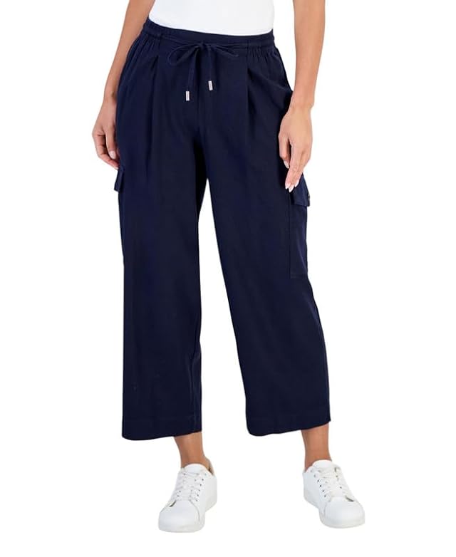 Nautica Jeans Womens Drawstring Cropped Cargo Pants Night Sky Large
