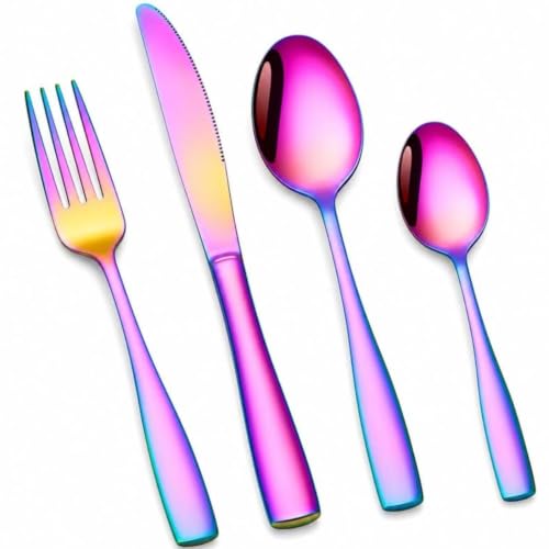 Image of Clovis Stainless Steel Flatware Set 12 Pieces, Titanium Plated Mirror Finish, Cutlery Set for 3 with Knife Fork Spoon and Teaspoon, Rainbow