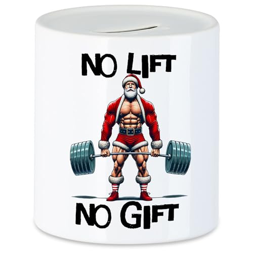 Hey!Print No Lift No Gift Spardose Weihnachten Fitness Gym Muskelkraft Bodybuilding
