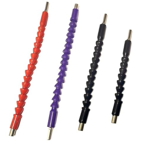 Gzingen 4 Pcs Flexible Drill Bit Extension, 1/4'' Hex Flexible Screwdriver Adapter Kit, 11.6 9.8 7.9in Soft Drill Connection Adaptor Screwdriver Extension for Power Drill- Red, Blue, Black Cover