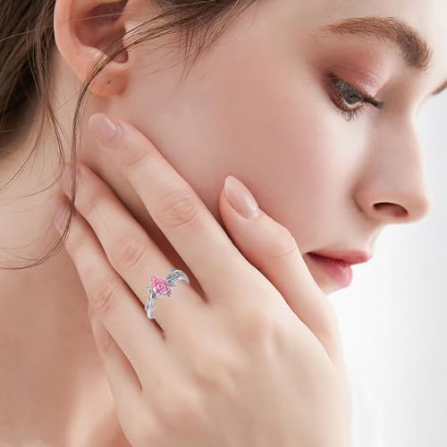 Wasee October Birthstone Ring 925 Sterling Silver Pink Tourmaline Ring Pear Shaped Leaf Promise Ring for Her Birthday Anniversary Mother's Day Jewelry Gifts for Women,Ring Size 8.5 by Wasee - Used condition - Image 4