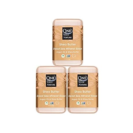 One With Nature Dead Sea Salt Shea Butter Soap 4oz 3-Pack – Purifying and Exfoliating Soap Bar with Dead Sea Minerals for Face & Body, for Men & Women