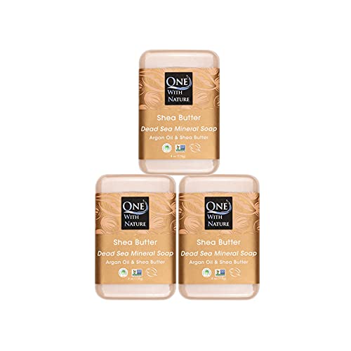 One With Nature Dead Sea Salt Shea Butter Soap 4oz 3-Pack Purifying and Exfoliating Soap Bar with Dead Sea Minerals for Face & Body for Men & Women