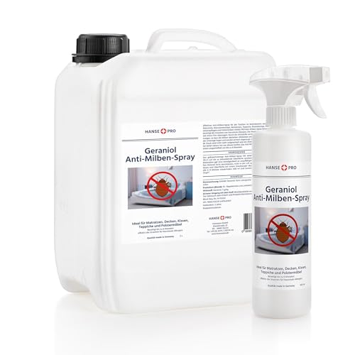 HANSE PRO Geraniol Anti-Milben-Spray, 2 x 500 ml I Hausstaub-Milben-Spray I Milbenschutz I Anti-Milben-Mittel gegen Bettwanzen & Milben I Hausstaubmilben-Allergie I Milben-Bekämpfung