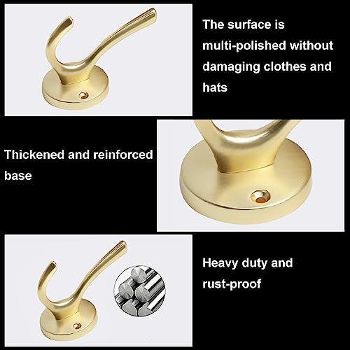 Zuonai Gold Hooks 4 Pack Brushed Gold Wall Hooks Heavy Duty Metal Coat Hooks For Hanging Coats And Hat Hooks Wall Mounted Towel Hooks For Bathrooms Clothing Hooks For Bedroom Double Hooks #TOP3