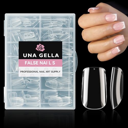 Image of UNA GELLA Short Square Nail Tips 504pcs Square Gel Nail Tips 12 Sizes Full Cover Clear Press On Nails Fake Nails Extension for Home DIY Salon