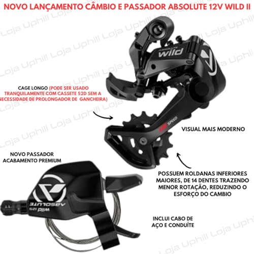 Kit Relação Grupo Absolute 12v Completo Pedivela 1x12v Mountain Bike MTB Cassete 11x52 Ciclismo Bici