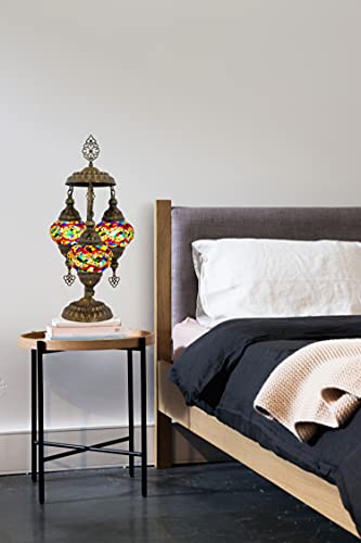 Mozaist Turkish Table Lamp, Bohemian Night Light With 3 Mosaic Globe, Handmade Moroccan Bohemian Bedside Lampshade With North American Plug & Socket, Colorful #TOP5