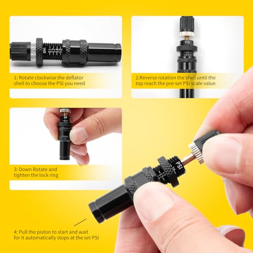 Image of Adjustable Auto-Stop Tire Deflator Valve Kit (10-30 PSI) 4 PCS Screw-on Tyre Air Down Tire Deflator Tool for Jeeps, Cars, Trucks, Motorcycles, ATVs