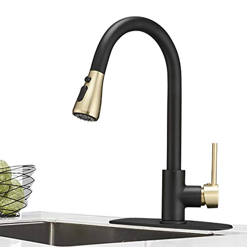 Hoimpro Commercial High-Arc Single Handle Kitchen Sink Faucet With Pull Out Sprayer,Rv Kitchen Faucet With Pull Down Sprayer,3 Function Touch On Laundry Water Faucet, Brass/Gold Black(1 Or 3 Hole) #TOP29