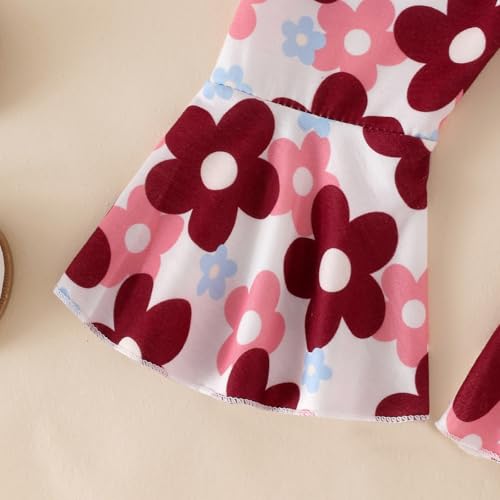 Image of Baby Girl Clothes Fall Winter Long Sleeve Bear Cartoon Sweatshirt Flare Pants Bow Headband Set 6 Months-4 Years Old