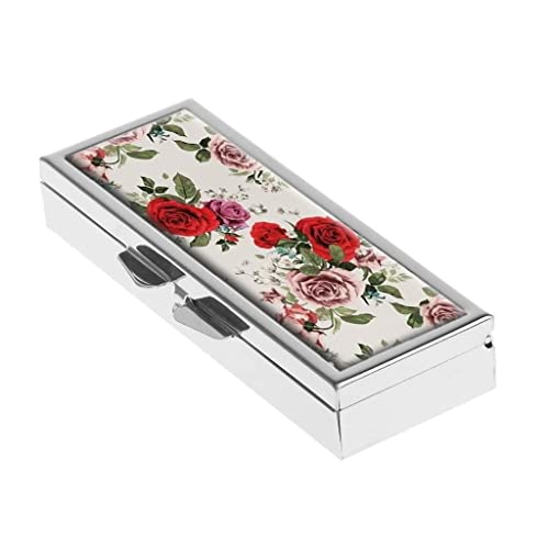 Rose Floral Flowers Pill Box For Purse Or Pocket Pill Case Decorative Boxes Gift Box Pill Organizer For Travel Pill Box #TOP1