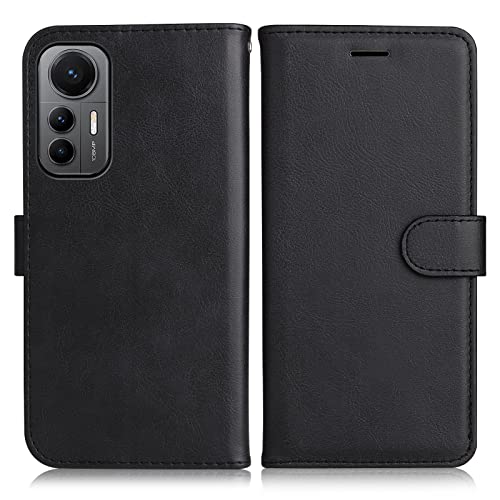 DENDICO Coque pour Xiaomi MI 12 Lite, PU en Cuir Coque Portefeuille Étui Housse, Design Classique, Noir