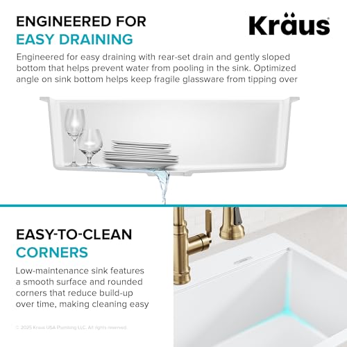 KRAUS Quarza 31-inch Granite Drop-In/Undermount Single Bowl White Kitchen Sink, KGD-412BWHITE by Kraus - Image 9