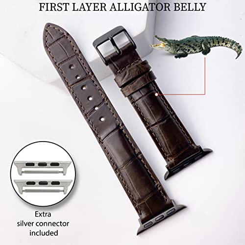Dark Brown Crocodile Leather Band Compatible For Apple Watch Iwatch Ultra 49Mm 45Mm 44Mm 42Mm Men Vintage Alligator Replacement Strap Smartwatch Series 8 7 6 5 4 3 2 1 Se Handmade Aw-03-Ll #TOP1