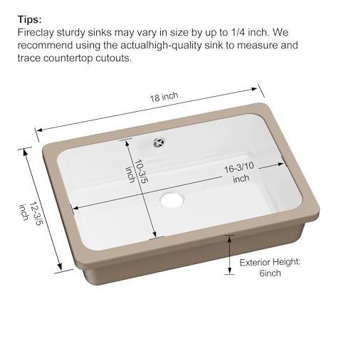 image for Undermount Bathroom Sink Rectangle, Hugsleek Interior Bowl Size 16 x 1