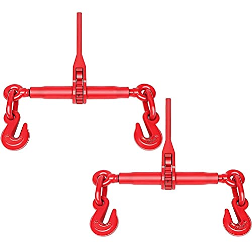 Gpoas Ratchet Chain Binder 5/16-3/8 Inch, 2 Pack Load Binders 5400 Lbs Working Load Breaking Strength 19000Lbs Capacity, Heavy Duty Ratchet Boomer Grade 80 Chain Truck Or Flatbed Trailer #TOP7