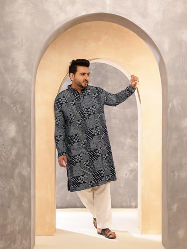 Image of SOJANYA Plus (Since 1958) Men's Cotton Blend Sanganeri Printed Long Kurta